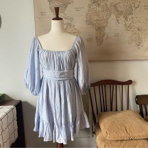 Petal + Pup Icy Blue Puffed Sleeve Bow Back Mini Dress, Lined, NWOT US 8